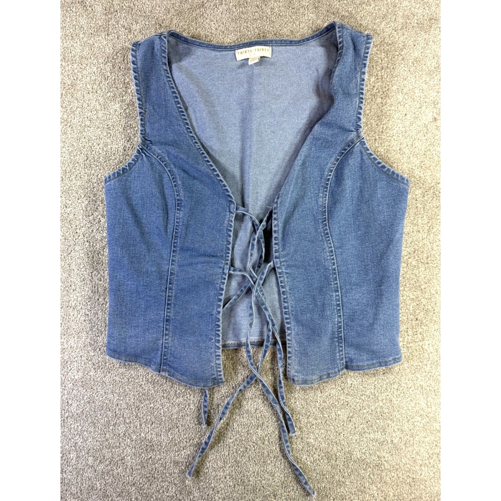 Thirty/Thirty Womens Blue Denim Front Tie Vest  Sleeveless L